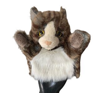 Folkmanis 7" Brown White Little Cat Kitten Stuffed Animal Plush Hand Puppet EUC